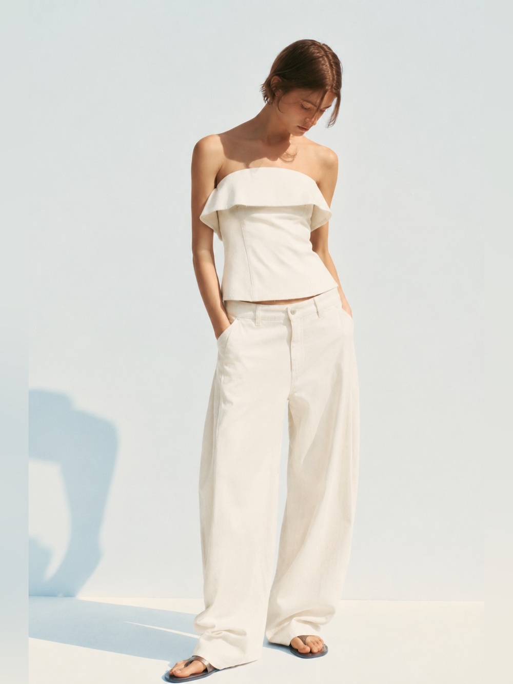 Zara Zw Collection Strapless Ruffle Top